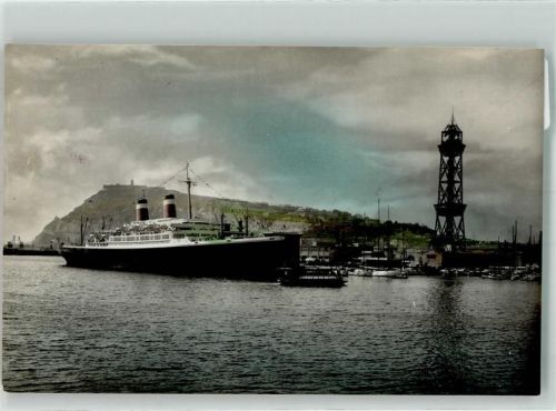 Barcelona Hafen Leuchtturm Dampfschiff
