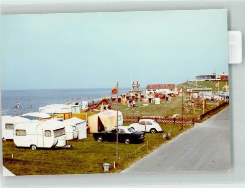 Tossens Foto Original aus Archiv eines Ansichtskartenverlags Campingplatz DLRG-Turm VW Käfer Ort handschriftlich