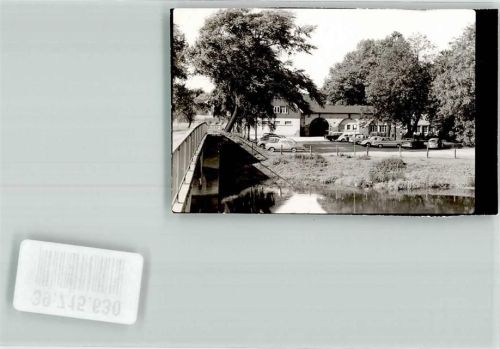Geisecke Wellenbad Brücke Auto Parkplatz Ort handschriftlich Foto Original aus Archiv eines Ansichtskartenverlags