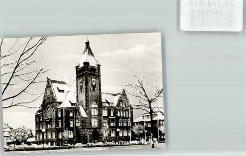 Hattingen Foto Original aus Archiv eines Ansichtskartenverlags Winter Rathaus Oldtimer