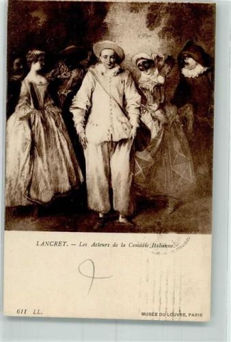1912 Museum im Louvre : Lancret Les Acteurs de la Comedie Italienne Maskenball