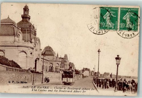 Le Havre 1926 Straßenbahn Casino Boulevard Albert I. Briefmarke bildseite