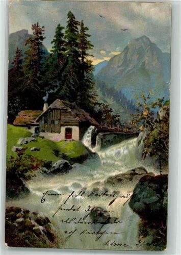 1904 Eine Mühle am rauschenden Bach zwischen Tannen im Hochgebirge