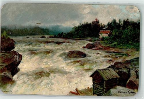1900 Verlag Eneret sign. M. Müller Flußmotiv in Norwegen