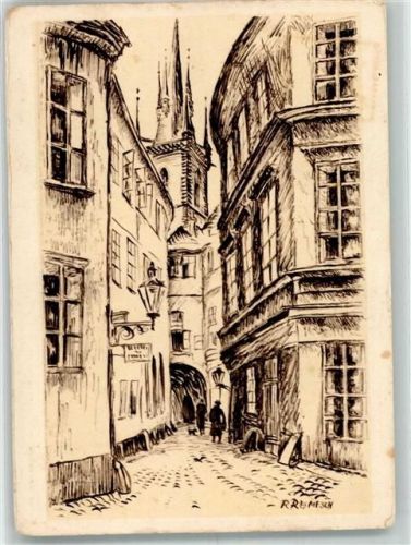 Prag sign. Reimesch, Ragimund Teyngässchen an der Teynkirche P1 R21 Nr. 7 Künstlerkarte