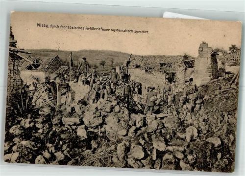 Missy 1915 Feldpost WK I 5. Inf. Div. Trümmer Ruinen Soldaten Roten Kreuz