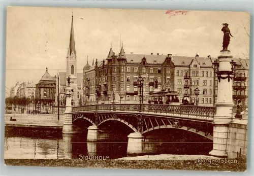 Stockholm 1908 Straßenbahn Kirche Denkmal