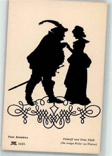 Schattenbild Falstaff und Frau Fluth aus Die lustigen Weiber von Windsor Verlag F.A. Ackermann Serie III 1422