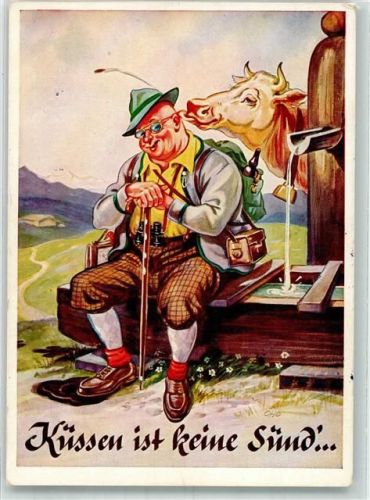 Kuh Fernglas Spruch Wanderer Verlag Lengauer Nr. 3027 sign. OHO