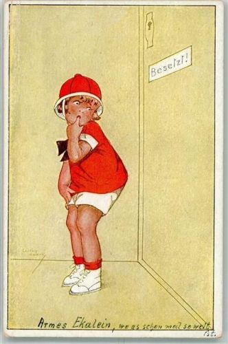 Kind kneift vor der besetzten Toilette die Beine zusammen Verlag Neue Meister Nr. 367
