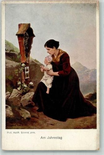 sign. Matth. Schmid Am Jahrestag Mutter und Kind im Gebet Verlag A.S.M. 1473