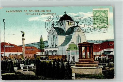 Brüssel 1910 Exposition Pavillon de l´Allenagne Briefmarke Bildseite