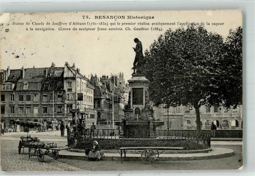 Besancon 1911 Denkmal Jouffroy d´Abbans Marktszene