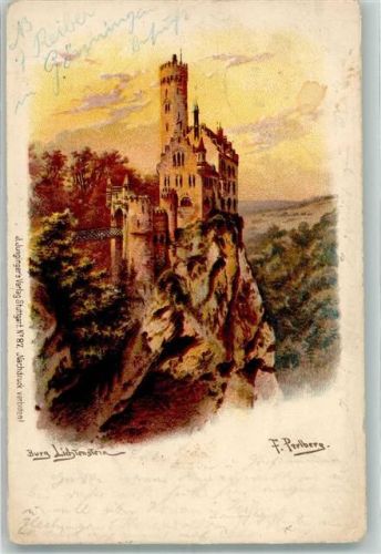 Lichtenstein 1902 Lithographie sign. Perlberg Burg Künstlerkarte