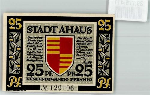 Ahaus 1921 25 Pfennig No. 129106 Standbild d. Professors Dr. H. Landois