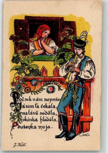 1919 sign. Koci J. Frau Flöte Sonnenblumen