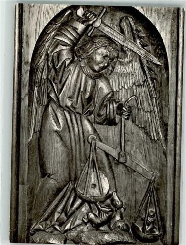 Herrenberg Erzengel Michael mit der Seelenwaage Stiftskirche Chorgestühl