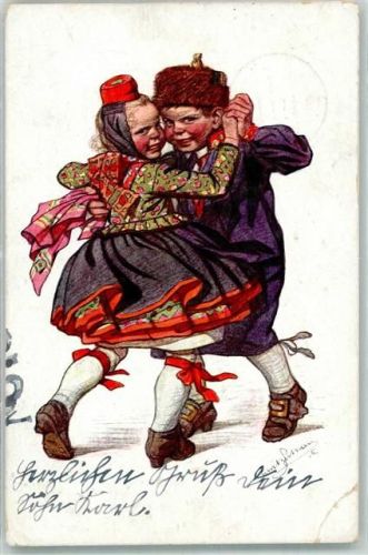 Marburg 1917 Kinder Tanz Künstlerkarte Ort handschriftlich
