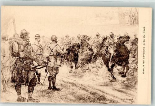sign. Fournier Andre Kavallerie-Überprüfung in Frontnähe 1916