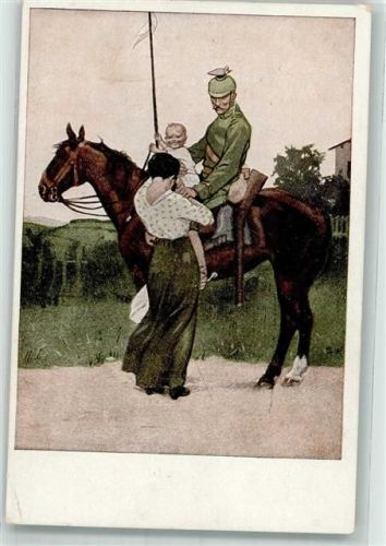 Deutscher Ulan verabschiedet sich von Frau und Kindern Kavallerie WK I Verlag Albert Langen Nr. 1