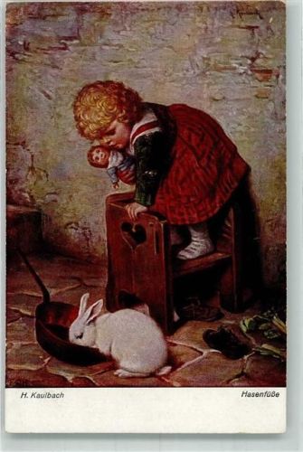 Hasenfüße Kind Puppe Hanfstaengel`s Künstlerkarte Nr. 40