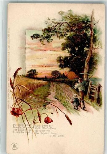 1900 Sonnenschein Karte Serie XVI Gedicht v. Blum. Bauer mit einer Sichel