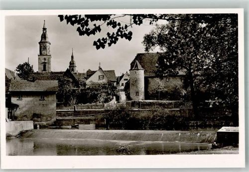 Crailsheim Jagst mit Stadtmauer und Rathausturm