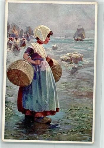 1913 Nr. 701 Hollandkind Fische verkaufen Holzschuhe Tracht Fischerboote