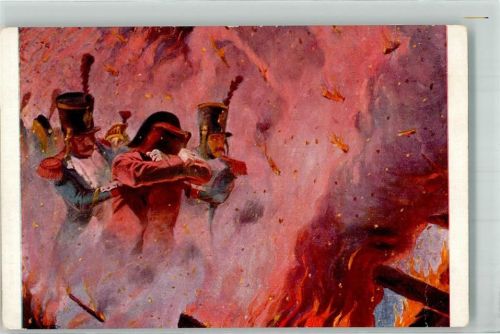 Französische Soldaten geleiten Napoleon durch ein Flammeninferno