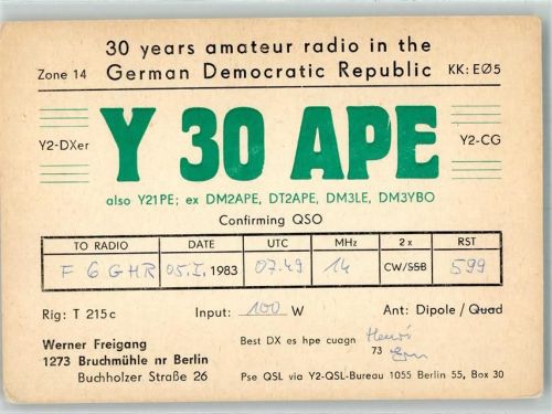 Bruchmühle 1983 30 Jahre Amateur-Radio in der DDR Y 30 APE