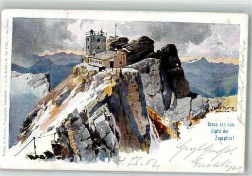 1902 Gipfel der Zugspitze + Hüttenstempel Neustädter Hütte