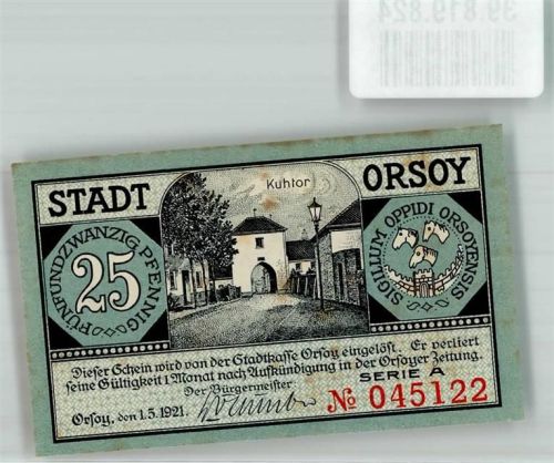 Orsoy 1921 25 Pfennig Kuhtor