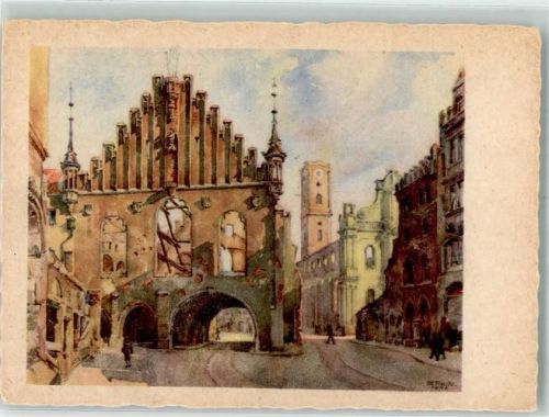 München 1946 sign. Reitz Das kriegszerstörte alte Rathaus und die Heilig-Geistkirche