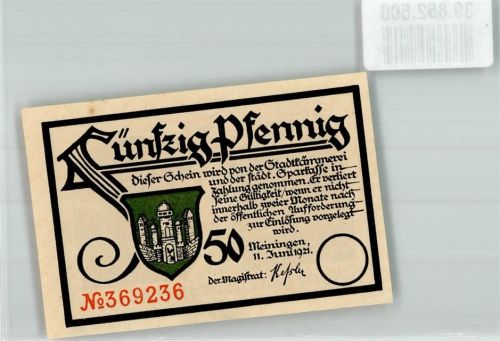 Meiningen 1921 50 Pfennig Nr. 369236 Das Lied vom Hütes