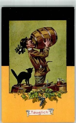 Tauglich Mann säuft direkt aus dem Weinfass Pfeife Katze Österreich C.H.W. 106/2