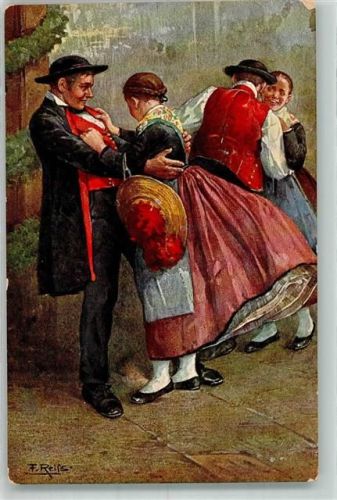 sign. Reiss Fr. Frauen Tracht Verlag Elchlepp Nr.2 Volksleben Schwarzwald Künstlerkarte