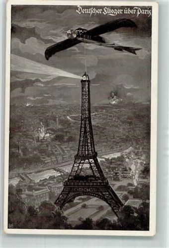 Paris 1916 Eine Etrich Taube über dem Eiffelturm Deutscher Luftflotten-Verein Feldpost Fürth