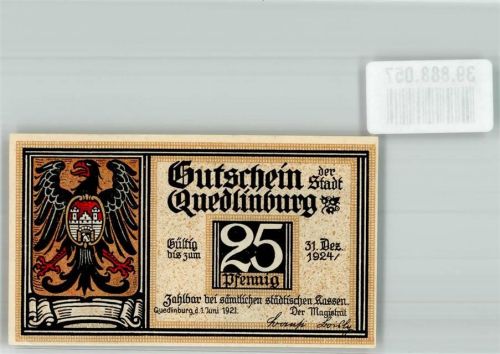 Quedlinburg 1921 25 Pfennig Gutschein Klopstock`s Geburtshaus