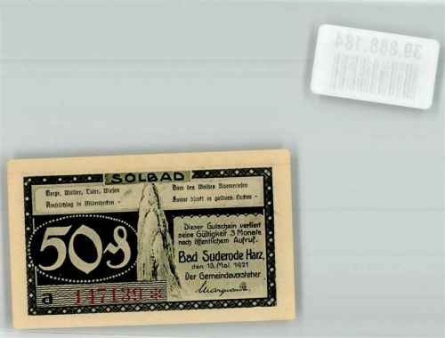 Bad Suderode 1921 50 Pfennig Gutschein Solbad a 147139