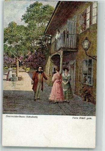 sign. Riedl, Felix Szene aus Dreimäderlhaus von Franz Schubert Verlag Wiener Kunst B.K.W.I. Nr. 1943