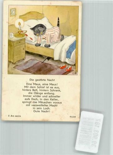 Katze Maus Gedicht sign. RM Ars sacra Nr.9438 Keine AK Tier, vermenschlicht Künstlerkarte