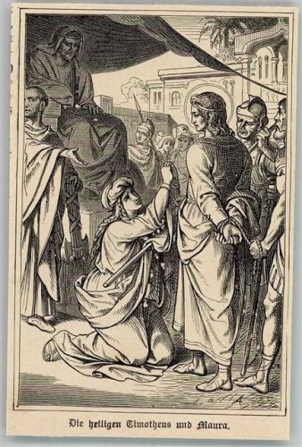 Stahlstich um 1880, die heiligen Timotheus und Maura Märtyrer