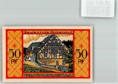 Zeulenroda 1921 50 Pfennig Fachwerkhaus in Weckersdorf