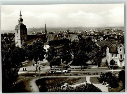 Buchen Wimpineplatz mit Stadtkirche St. Oswald Omnibus und Litfaßsäule