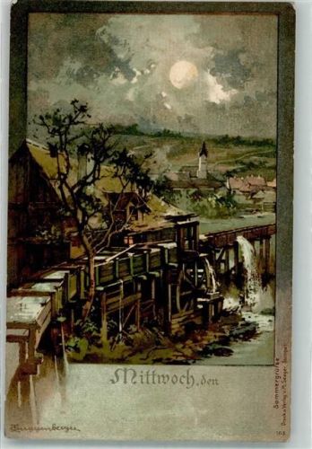 1899 Serie Wochentage Mittwoch Wassermühle Sommergrüße 163 Verlag Seeger