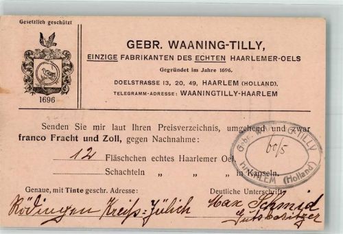 Haarlem Haarlemer Öl Bestellkarte Gebrüder Waaning Tilly