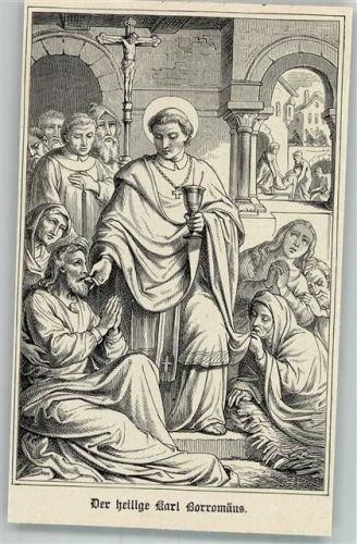 Milano Stahlstich um 1880, der heilige Karl Borromäus Kardinal Abendmahl