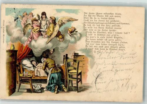 1899 Trauer Gott hat das kranke Kind genommen, Engel Gedicht Verlag Zieher, Ottmar