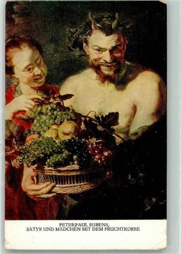 Satan und Mädchen mit dem Fruchtkorb Gemälde Paul Rubens Sammlg. zu Dresden AK