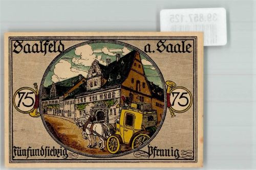 Saalfeld 1921 Gutschein über 75 Pfennig Postkutsche